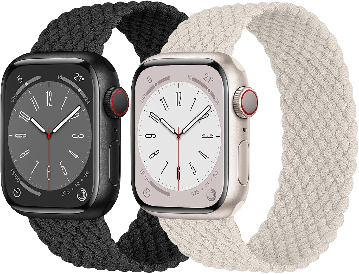 Paquete de 2 correas trenzadas Solo Loop para Apple Watch de 1.575 pulgadas, 1.614 pulgadas, 1.732 pulgadas, 1.772 pulgadas, Ultra 2 de 1.496
