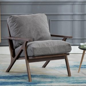 CIMOTA Silla decorativa moderna, cómoda silla tapizada de tela con reposabrazos de mediados de siglo con cojín acolchado extraíble y marco de madera CIMOTA Silla decorativa moderna, cómoda silla tapizada de tela con reposabrazos de mediados de siglo con cojín acolchado extraíble y marco de madera