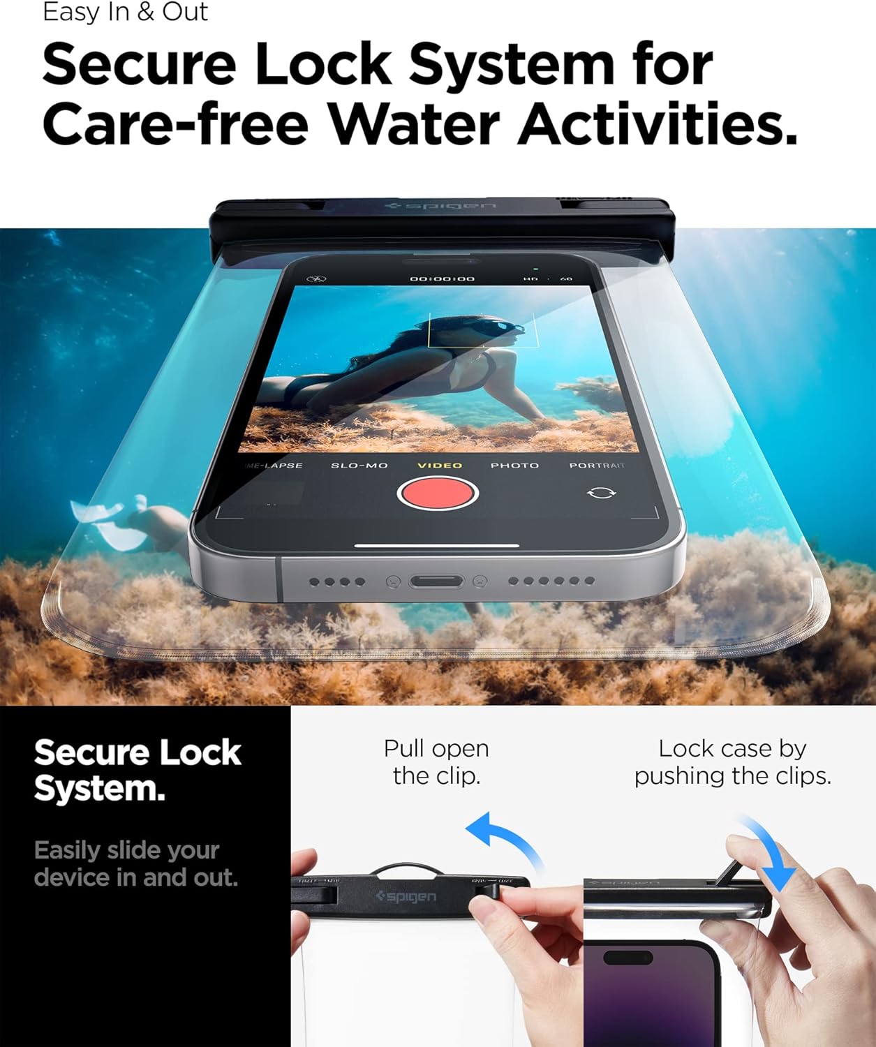 Spigen AquaShield Universal PVC Protective Cases with IPX8 A601 Compatible with iPhone, Galaxy, Xiaomi, Google (Pack of 2) – Transparent Crystal