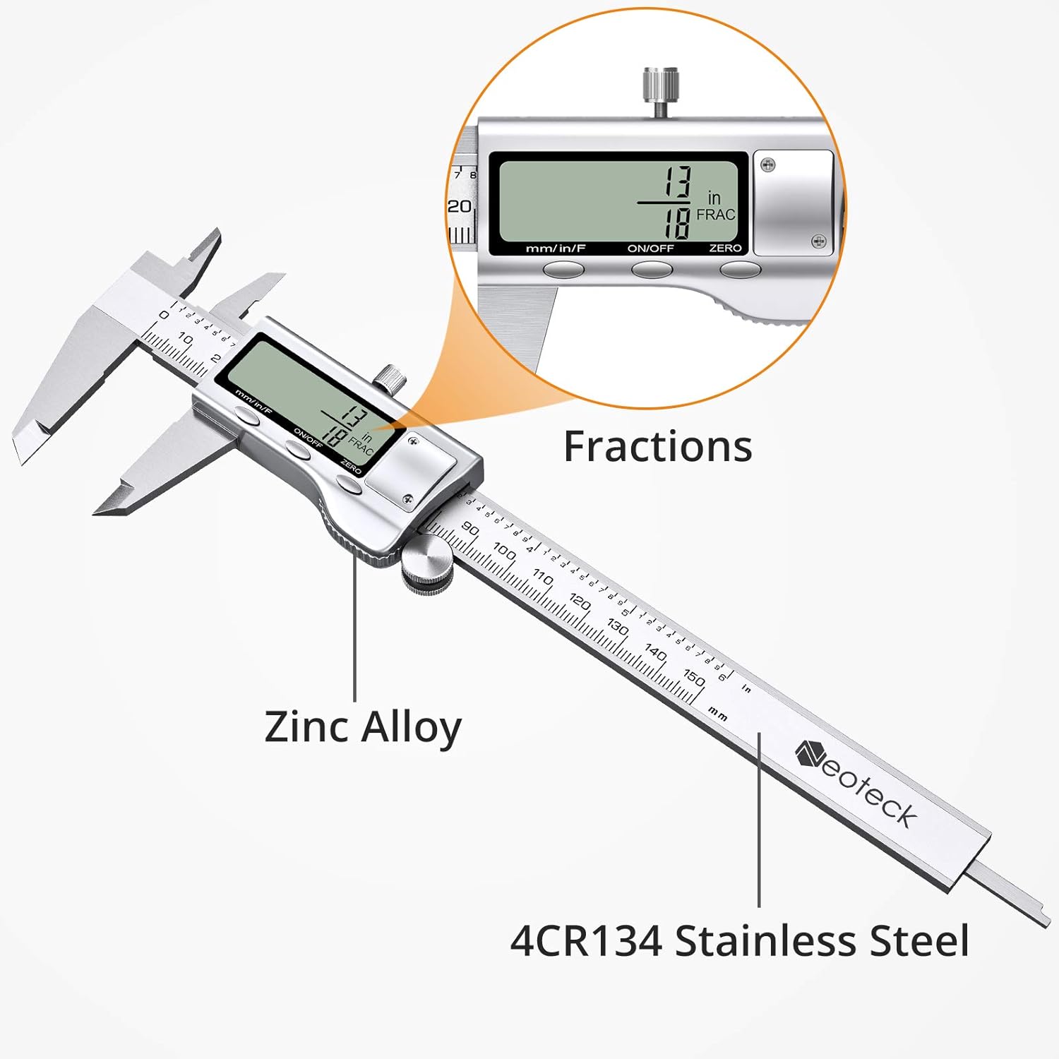 Neoteck Juego de calibrador digital de 8 pulgadas y calibrador de espesor, de acero inoxidable, herramienta de medición de pinza Vernier