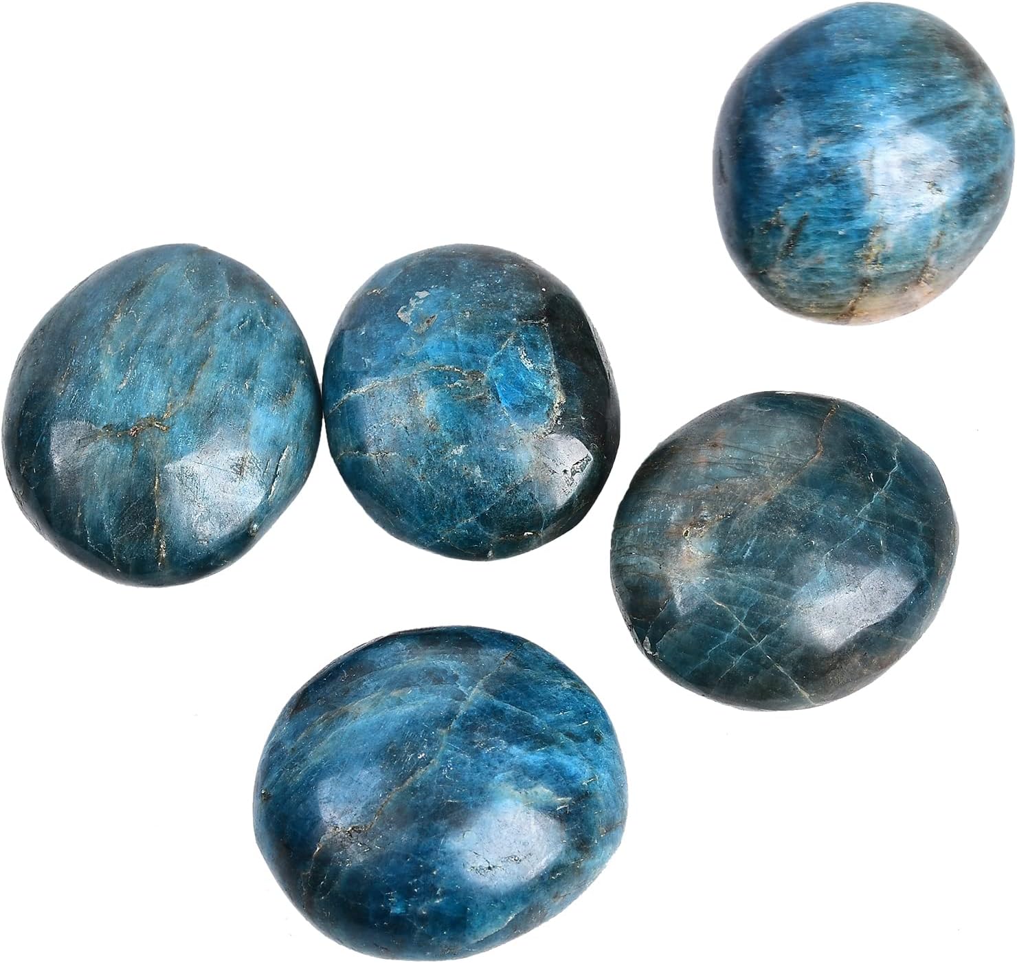 AMOYSTONE 5 piezas de piedra de preocupación de apatita natural, cristal de palma, piedra curativa de cuarzo reiki para terapia de ansiedad, 1.6-2.2