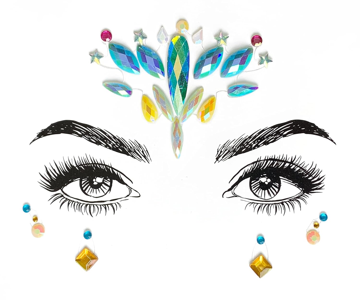 SHINEYES – Adhesivos de gemas para la cara de sirena con purpurina, diamantes de imitación para festival, joyas, cristales para la cara, ojos y