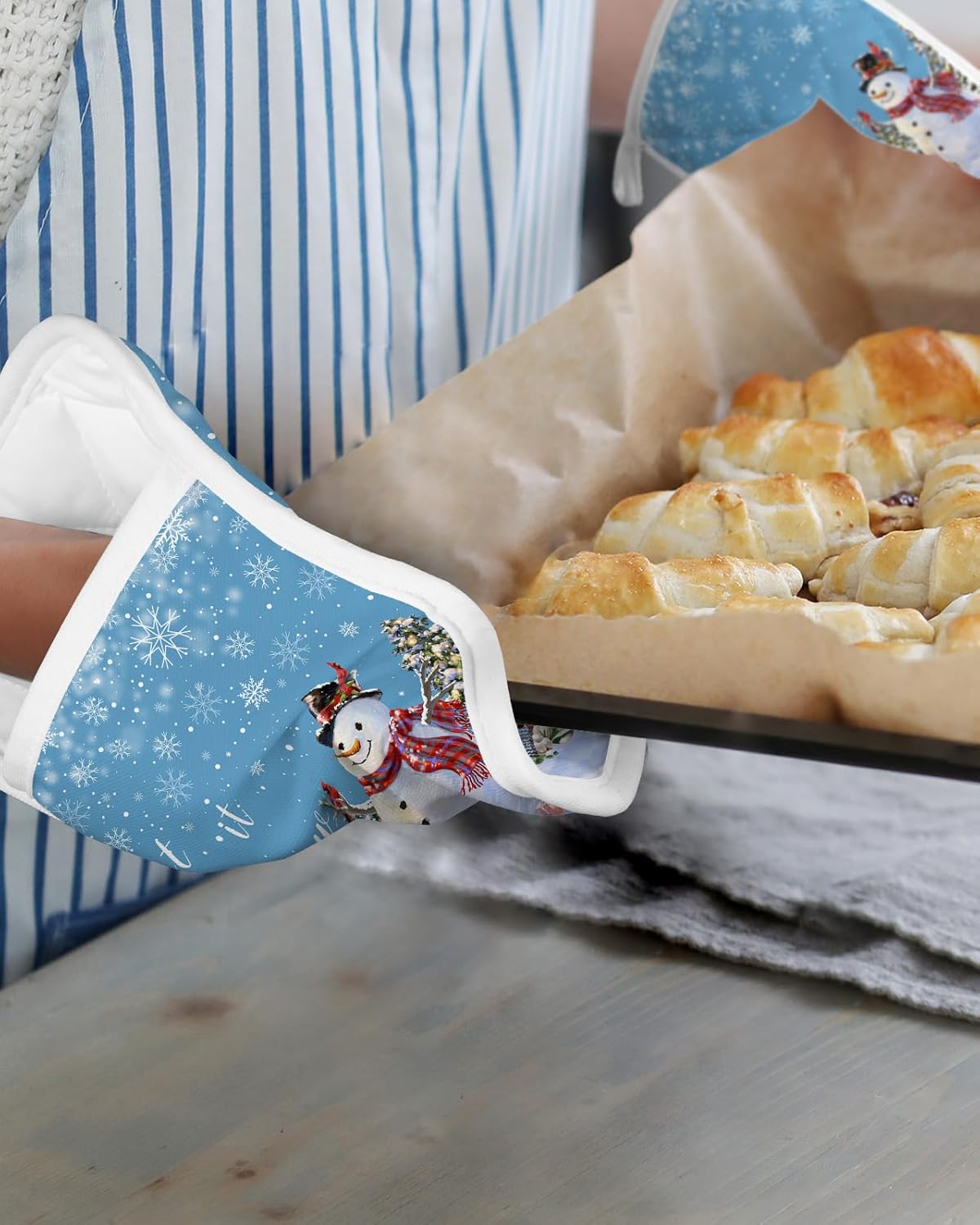 Christmas 5Pcs Pot Holders for Kitchen,Non Slip & Heat Insulation Terry Cloth Potholder Set with Pocket,Thick Hot Pad Oven Mitts Trivet Coaster for