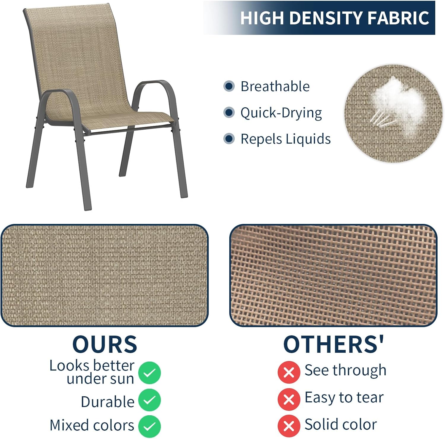Amopatio Juego de 6 sillas de patio, sillas de comedor apilables para todo tipo de clima, transpirables, cómodas, transpirables, muebles de jardín