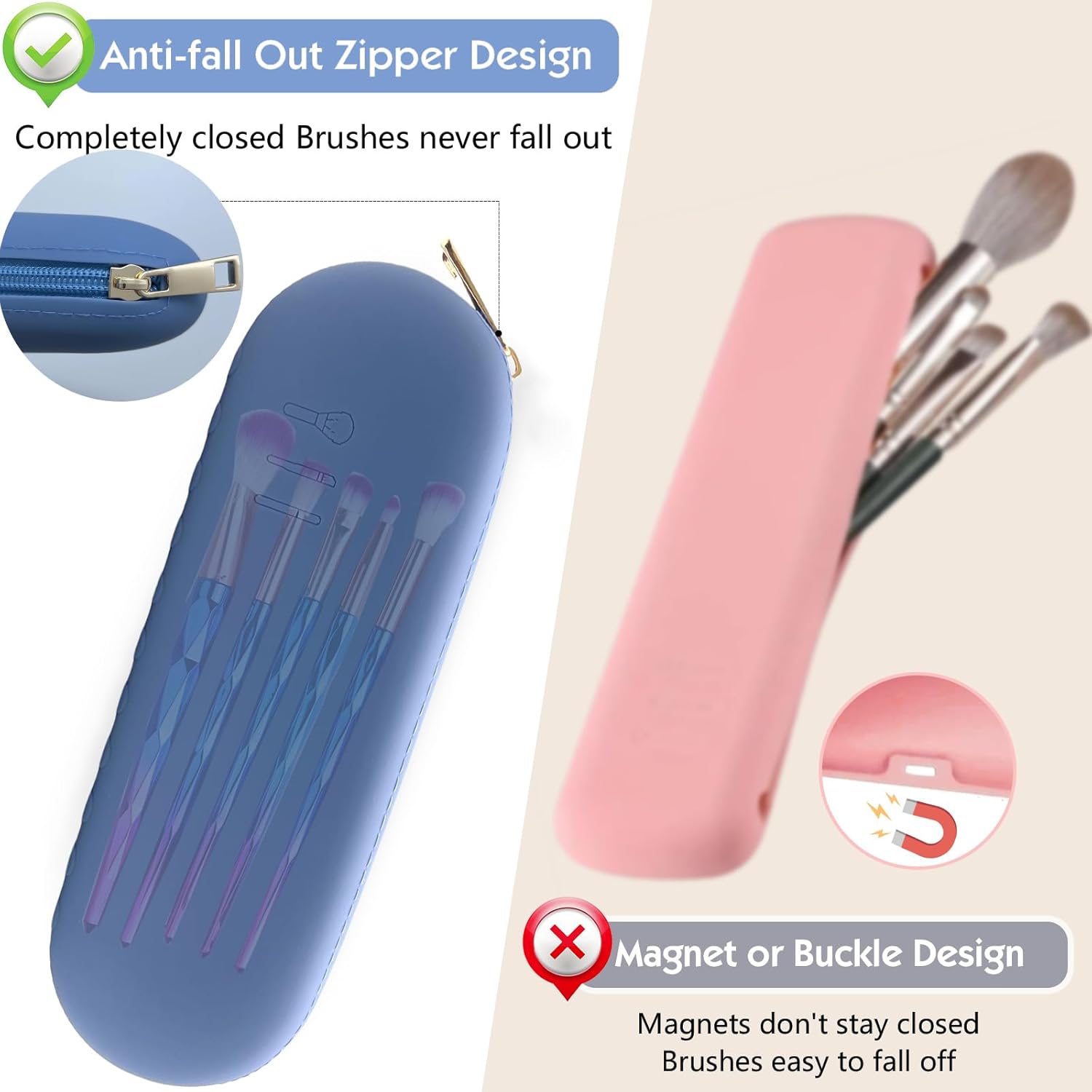 Shunvan life Soporte para brochas de maquillaje de silicona, bolsa de brochas de maquillaje de gran capacidad, bolsa de cepillos de cosméticos de