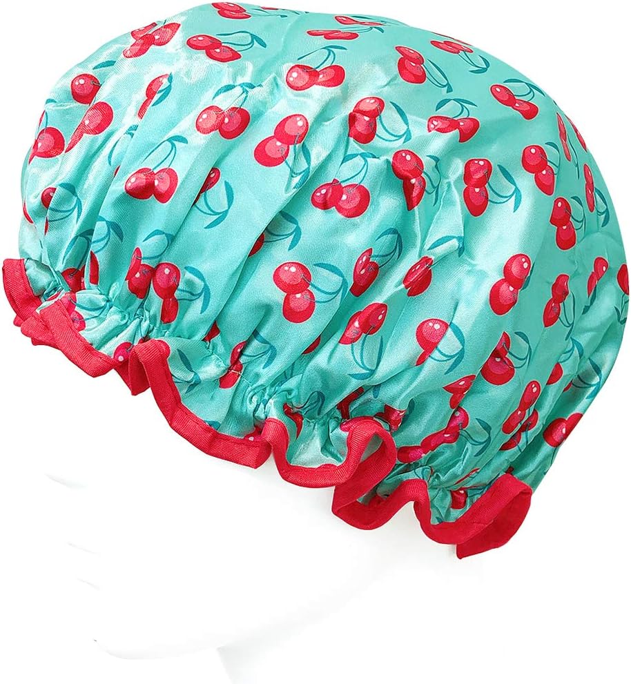 Wrapables Elegantes gorros de ducha impermeables de doble capa (juego de 4), puntos, cerezas y gatitos