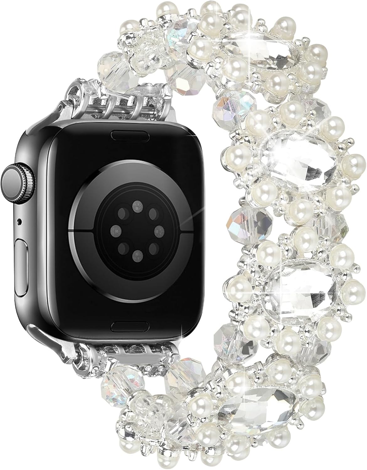 Pulsera de cuentas compatible con Apple Watch Band de 1.49, 1.57, 1.61, 1.65, 1.73, 1.77 y 1.73 pulgadas, correa duradera de metal con diamantes de