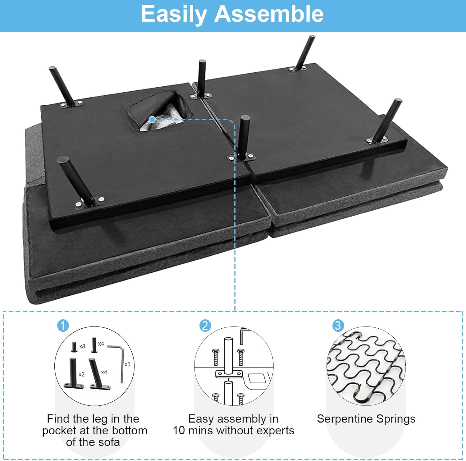Opoiar, Moderno convertible, sofá de espuma viscoelástica, sofá biplaza futón, sofá de cama ajustable de lino transpirable, sofá cama ajustable de