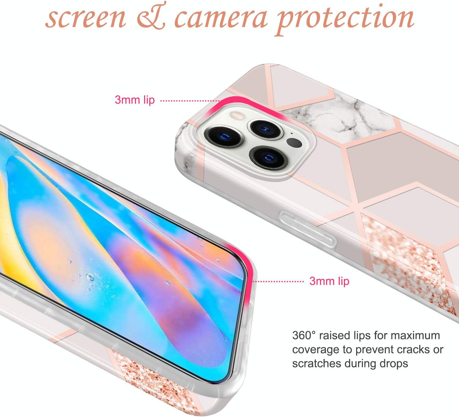JAHOLAN – Carcasa para iPhone 12 y iPhone 12 Pro, diseño de mármol transparente, carcasa de silicona de goma suave, carcasa de 6,1 pulgadas