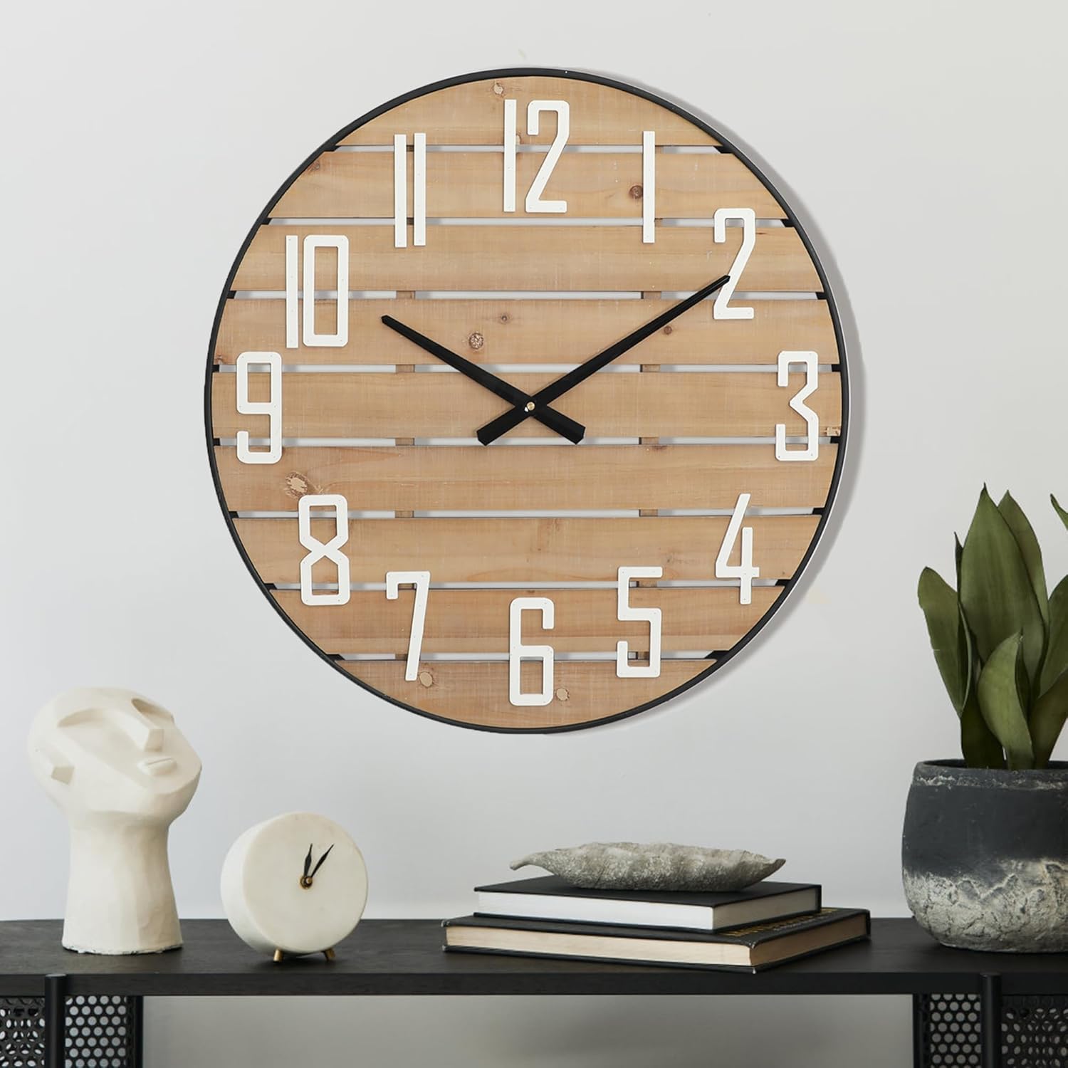 Reloj de pared de madera de granja, silencioso, sin tictac, reloj analógico redondo de 24 pulgadas, decorativo para dormitorio, sala de estar,
