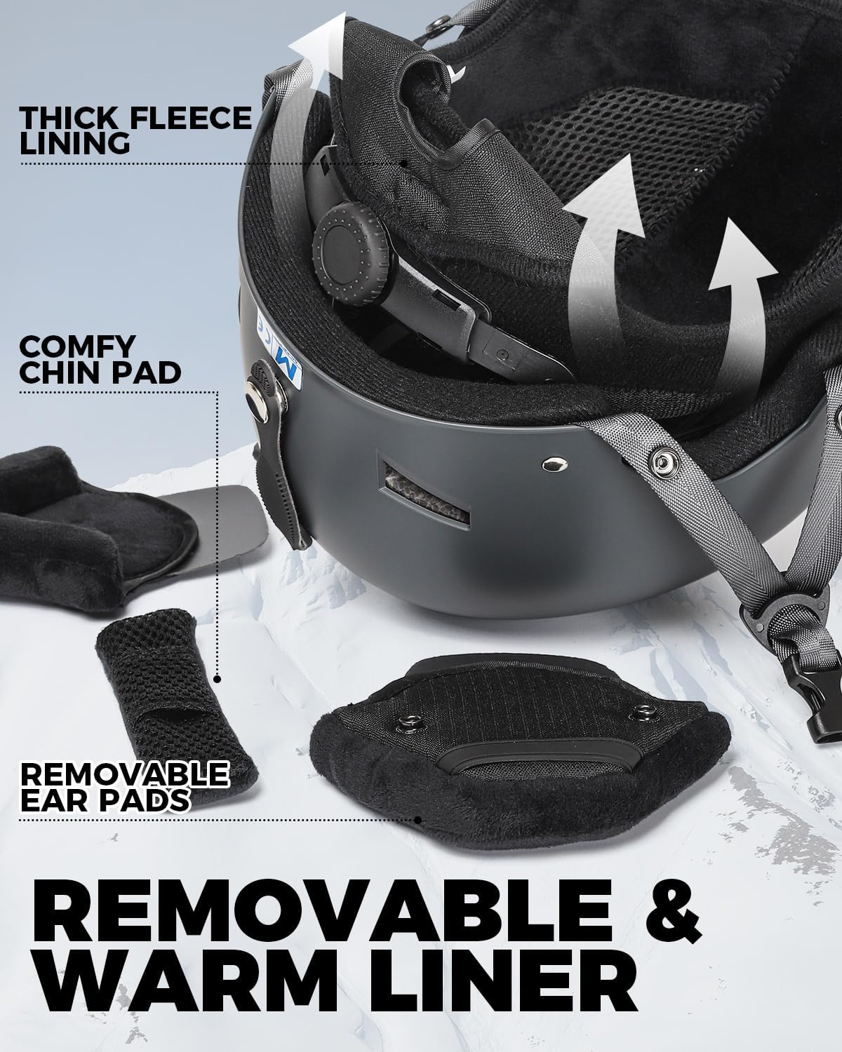 VICTGOAL Casco de esquí para adultos, hombres y mujeres, casco de snowboard con orejeras, carcasa de ABS y casco de nieve de espuma EPS ML tamaño