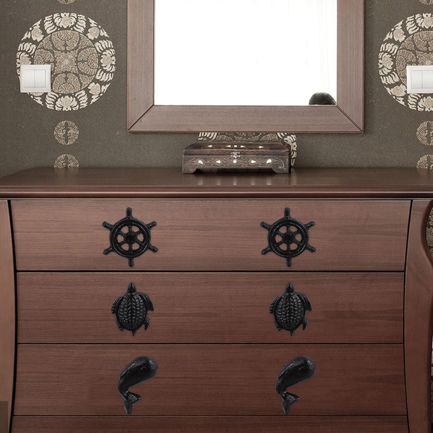 DOITOOL 12 manijas de puerta con temática oceánica, pomos de armario de caballo de mar, decoración de animales náuticos, perillas de gabinete