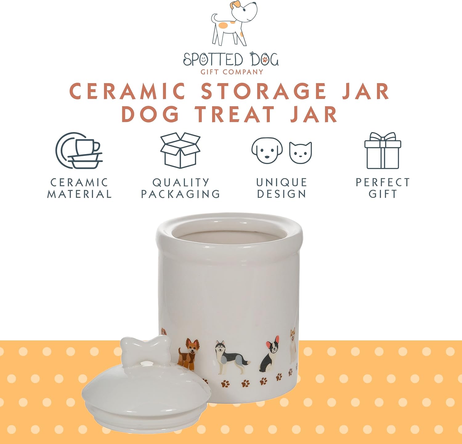 SPOTTED DOG GIFT COMPANY Recipiente de cocina para encimera, bonito tarro de cerámica para almacenamiento de alimentos con tapa, contenedor de tarro