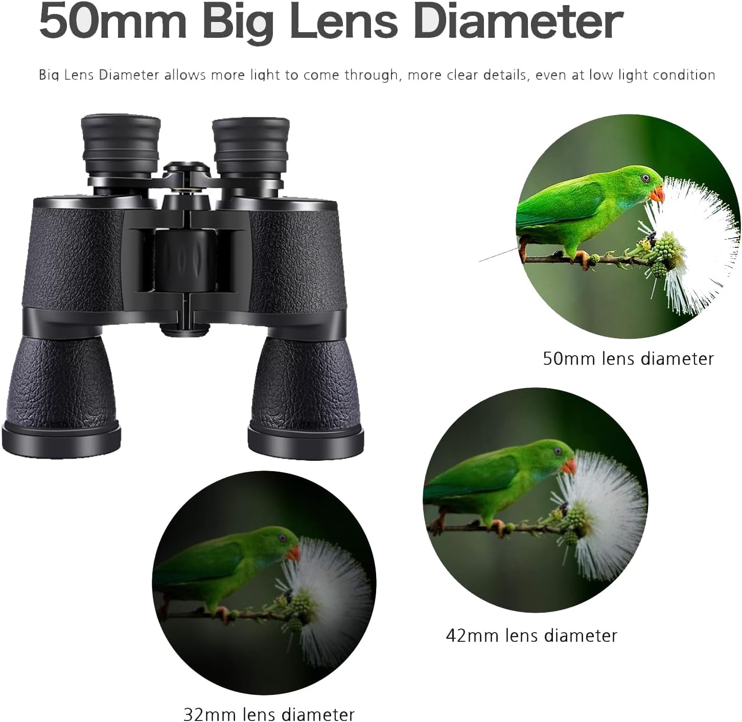 Binoculares de alta potencia de 20 x 50, prismáticos de alta potencia para adultos, visión nocturna con poca luz, impermeable, HD (10 x 50 – negro)