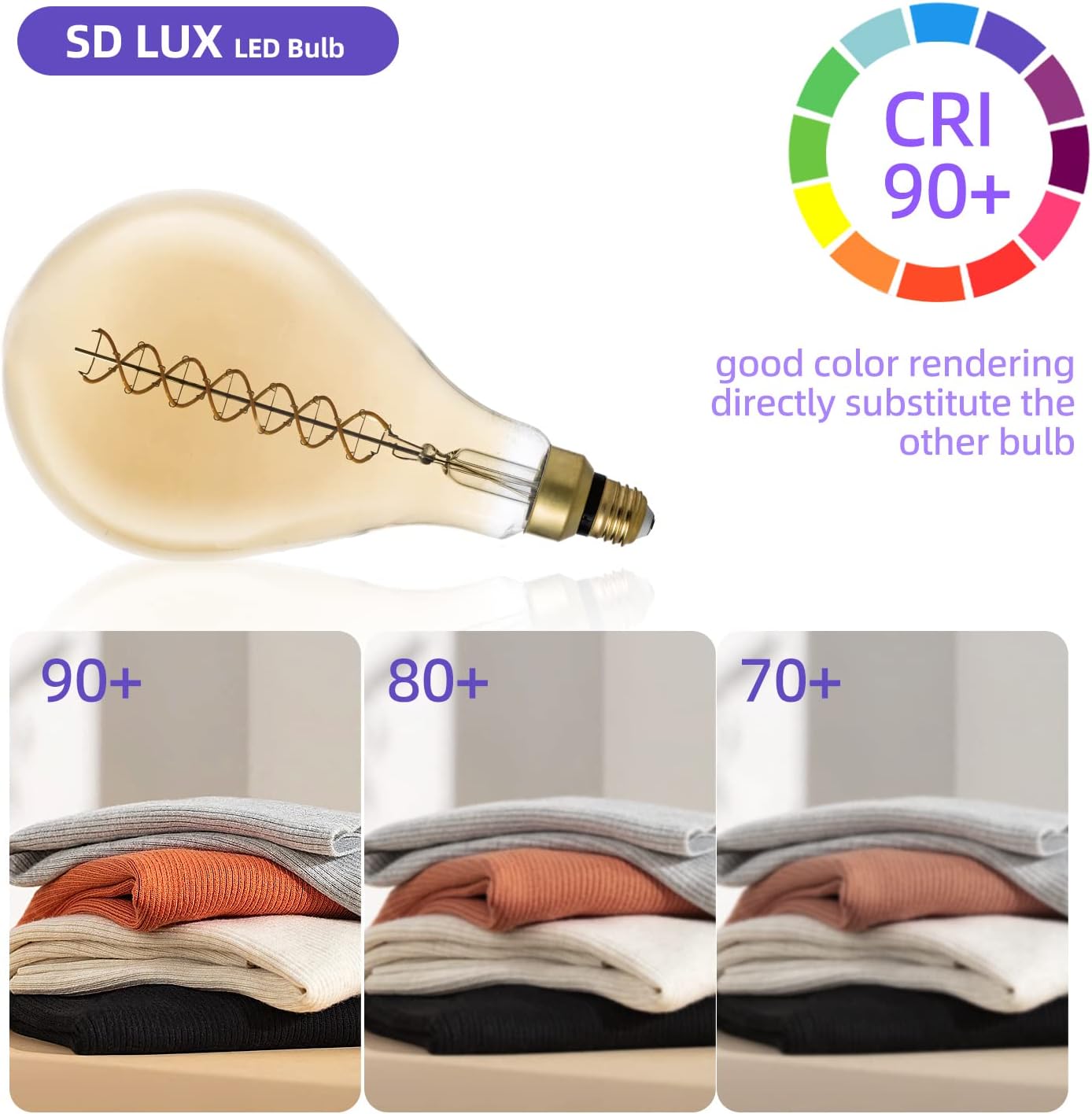 SD LUX Bombillas LED vintage de gran tamaño de 8 W, base media E26, bombilla Edison gigante PS52(PS160), bombillas decorativas grandes, regulables,