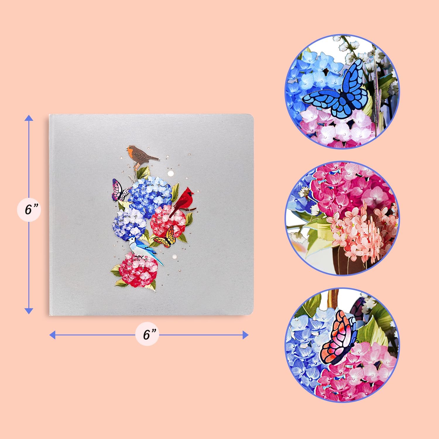 Tarjeta desplegable de cesta de hortensias – Tarjetas de felicitación de agradecimiento, cumpleaños, pensando en ti, recuperarte, día de San