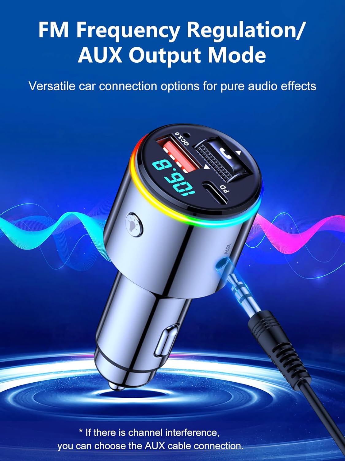 Transmisor FM Bluetooth 5.3 para coche, adaptador de radio FM inalámbrico Bluetooth para automóvil, QC3.0 18 W y cargador rápido tipo C PD 30 W,