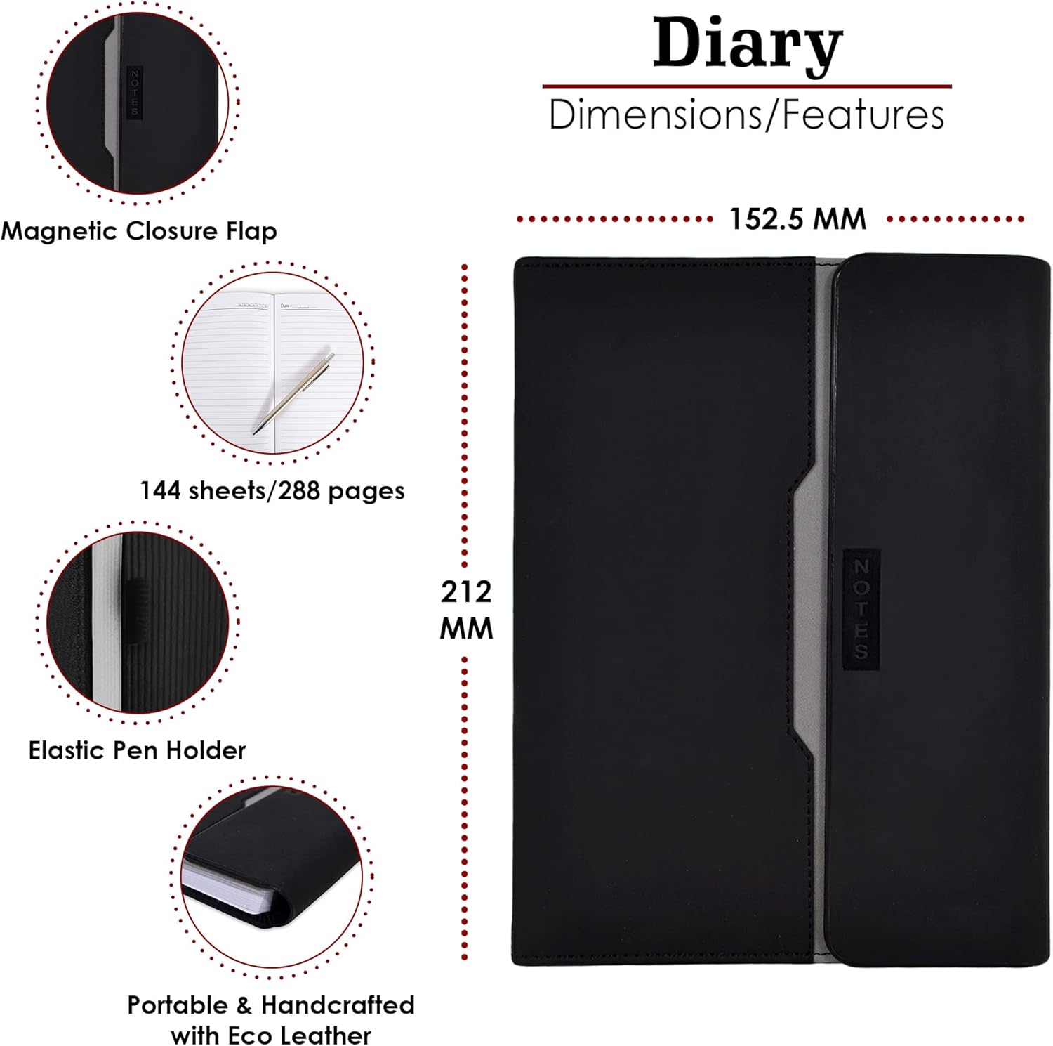 Plan.A.Day Agenda de oficina de lujo para hombres y mujeres, 288 páginas, planificador de papel grueso de 3.17 ozm, diario de escritura de cuero