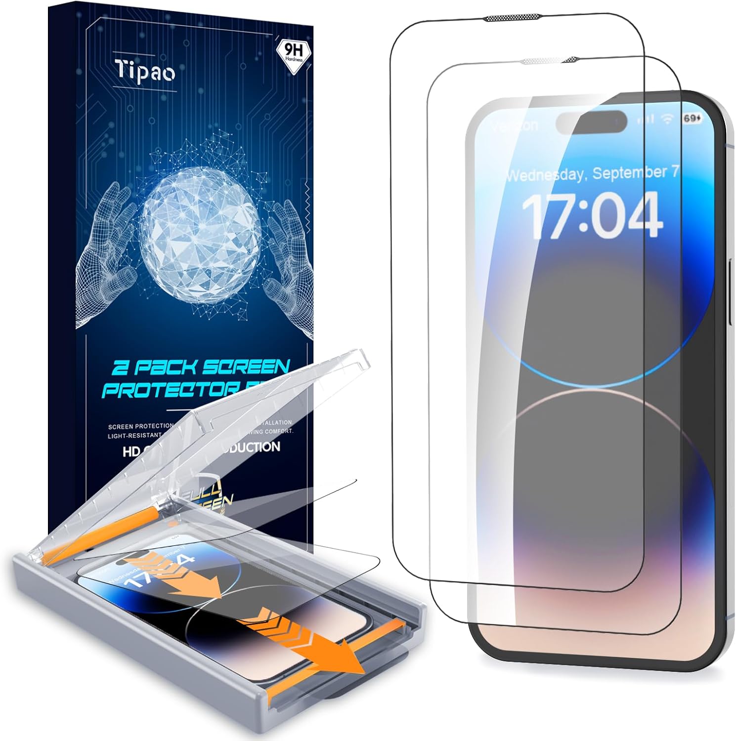 Tipao Paquete de 2 protectores de pantalla para iPhone 15 Pro Zero Bubble, protección de sensor, instalación automática de eliminación de polvo,