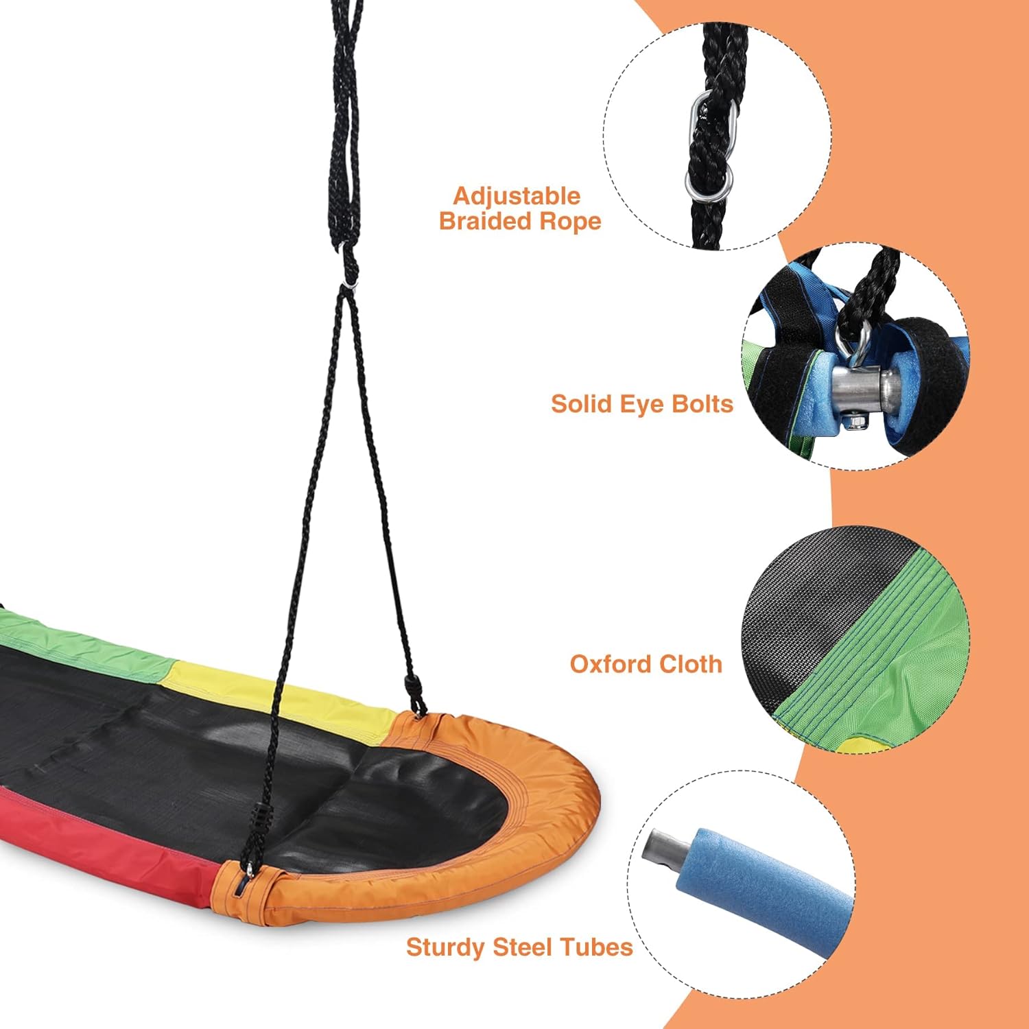 RedSwing Columpio de platillo de 65 pulgadas para niños, columpio de plataforma gigante para patio de juegos al aire libre, columpio de surf ovalado