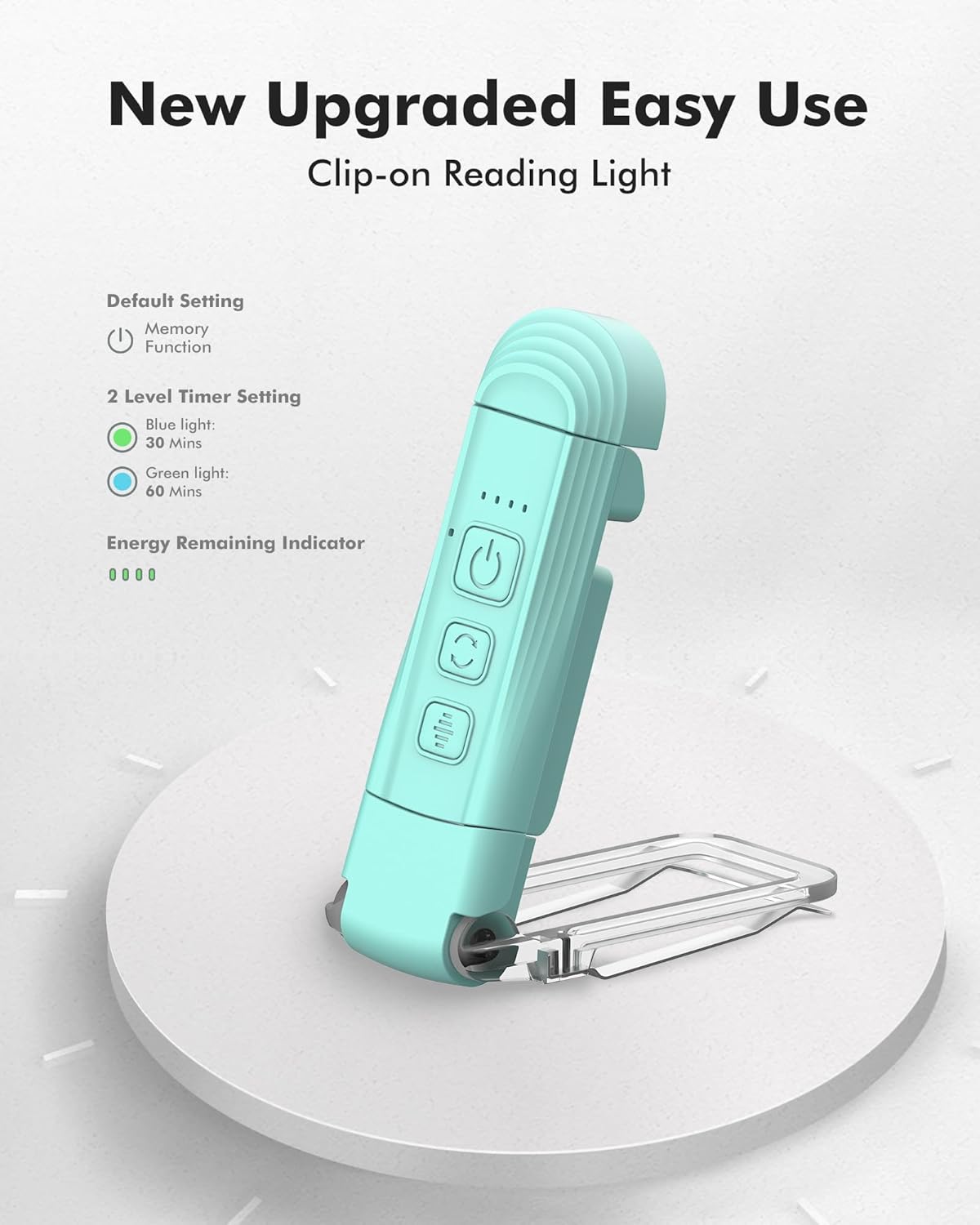 REALSLIGHT Luz de libro recargable por USB para leer en la cama, lámpara LED con clip con función de memoria, luz de lectura con temporizador, 3