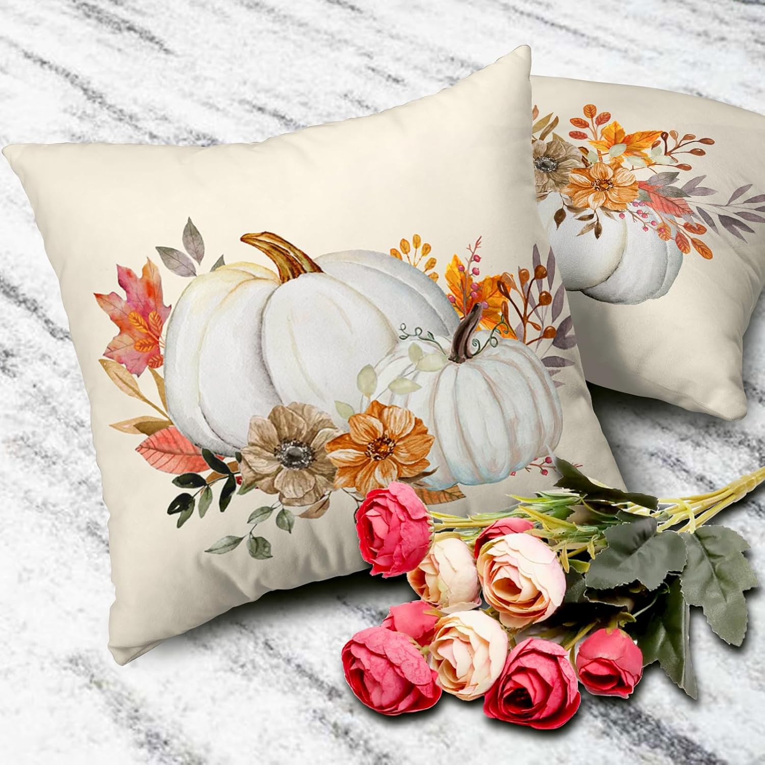 Fundas de almohada de otoño de 22 x 22 pulgadas, juego de 2 fundas de almohada de otoño de granja, Acción de Gracias, fundas de almohada decorativas
