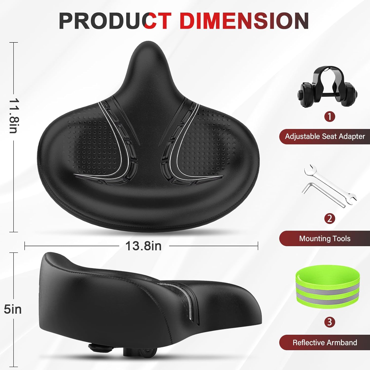 BLUEWIND Asiento de bicicleta de gran tamaño, asiento de bicicleta ancho, diseño de respaldo novedoso para bicicleta eléctrica, ajuste universal