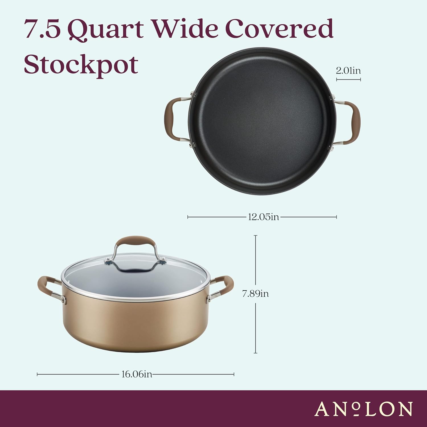 Anolon Advanced Home Olla ancha antiadherente anodizada dura (7.5 cuartos de galón, bronce)