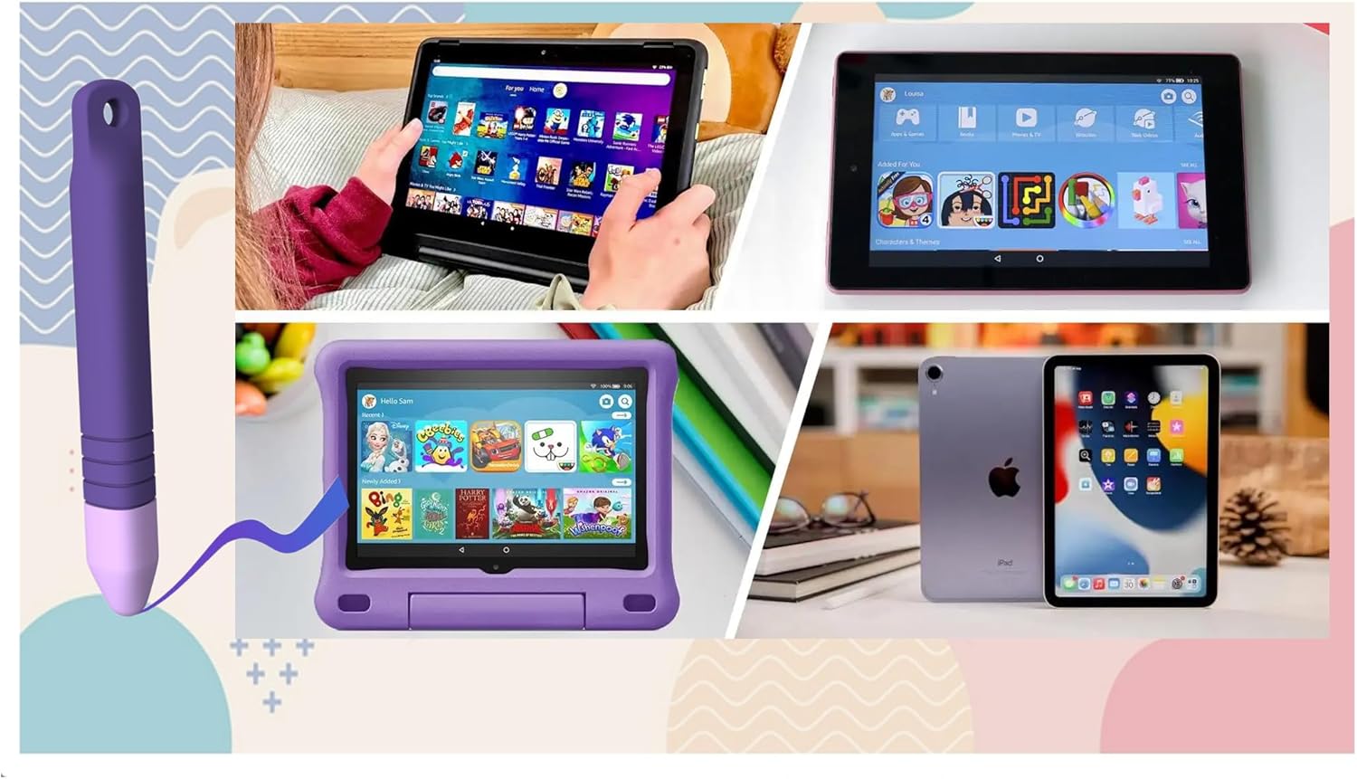 2 bolígrafos de dibujo de silicona para niños, iPad, iPhone, tabletas, Kindle u otros dispositivos de pantalla táctil, etc. (azul + morado) (azul +