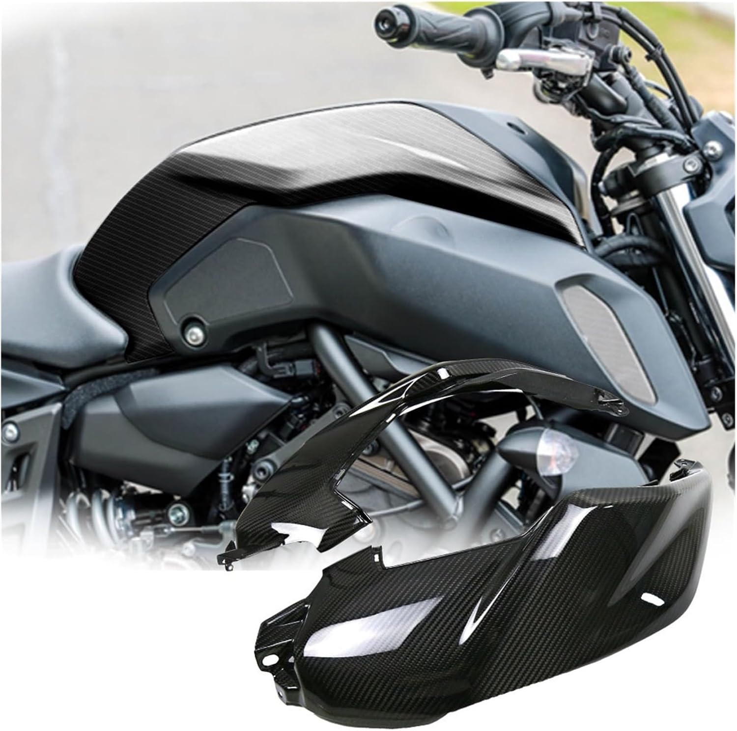 Compatible con Yamaha compatible con MT07 MT 07 2018 2019 2020 de fibra de carbono tanque de combustible panel lateral cubiertas protectores
