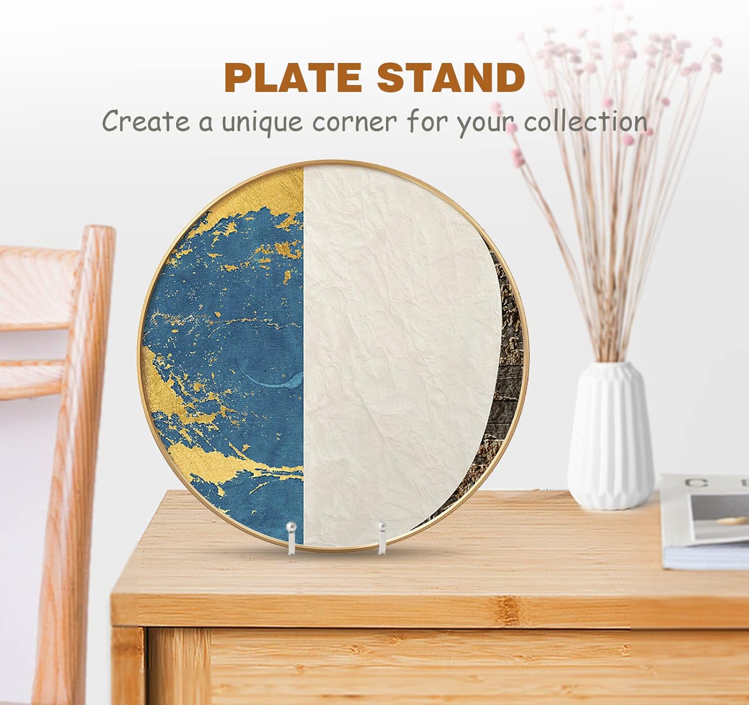Soporte para platos  Soporte de placa de metal de 8 pulgadas para exhibir  Soporte de fotos de mesa  Caballetes de hierro plateados para mostrar