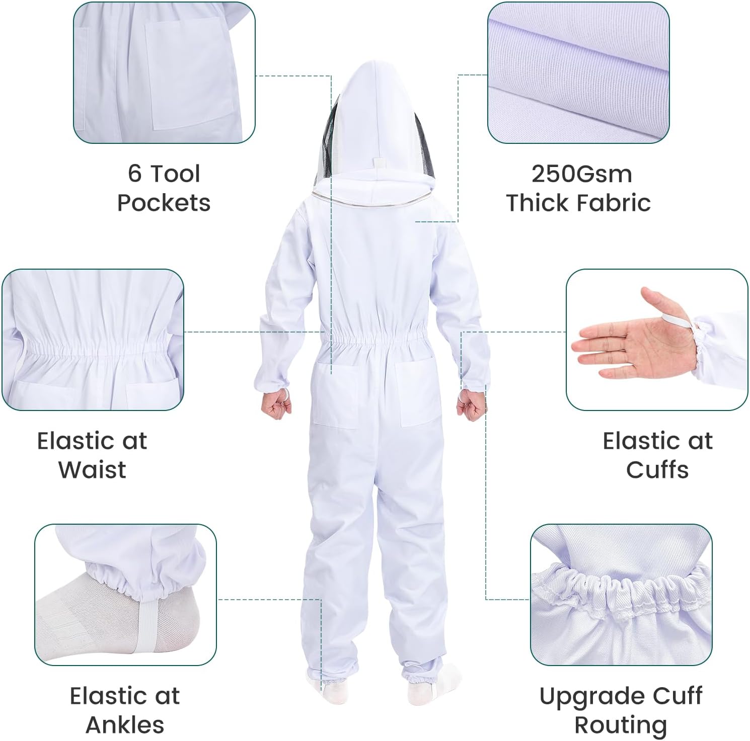 Traje de abeja para hombres y mujeres con guantes y 2 capotas de velo, a prueba de picaduras, traje de apicultura a prueba de picaduras, tela