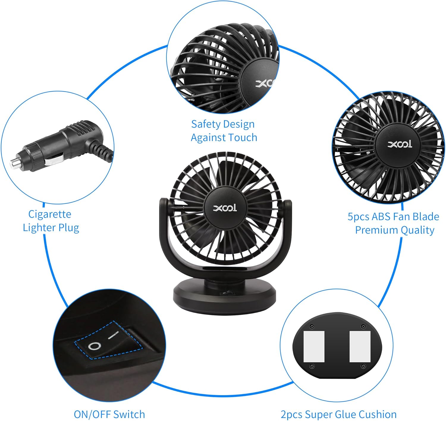 XOOL Ventiladores de coche de 12 V, ventilador de aire eléctrico de refrigeración de coche de 4 pulgadas, potente ventilador de automóvil individual