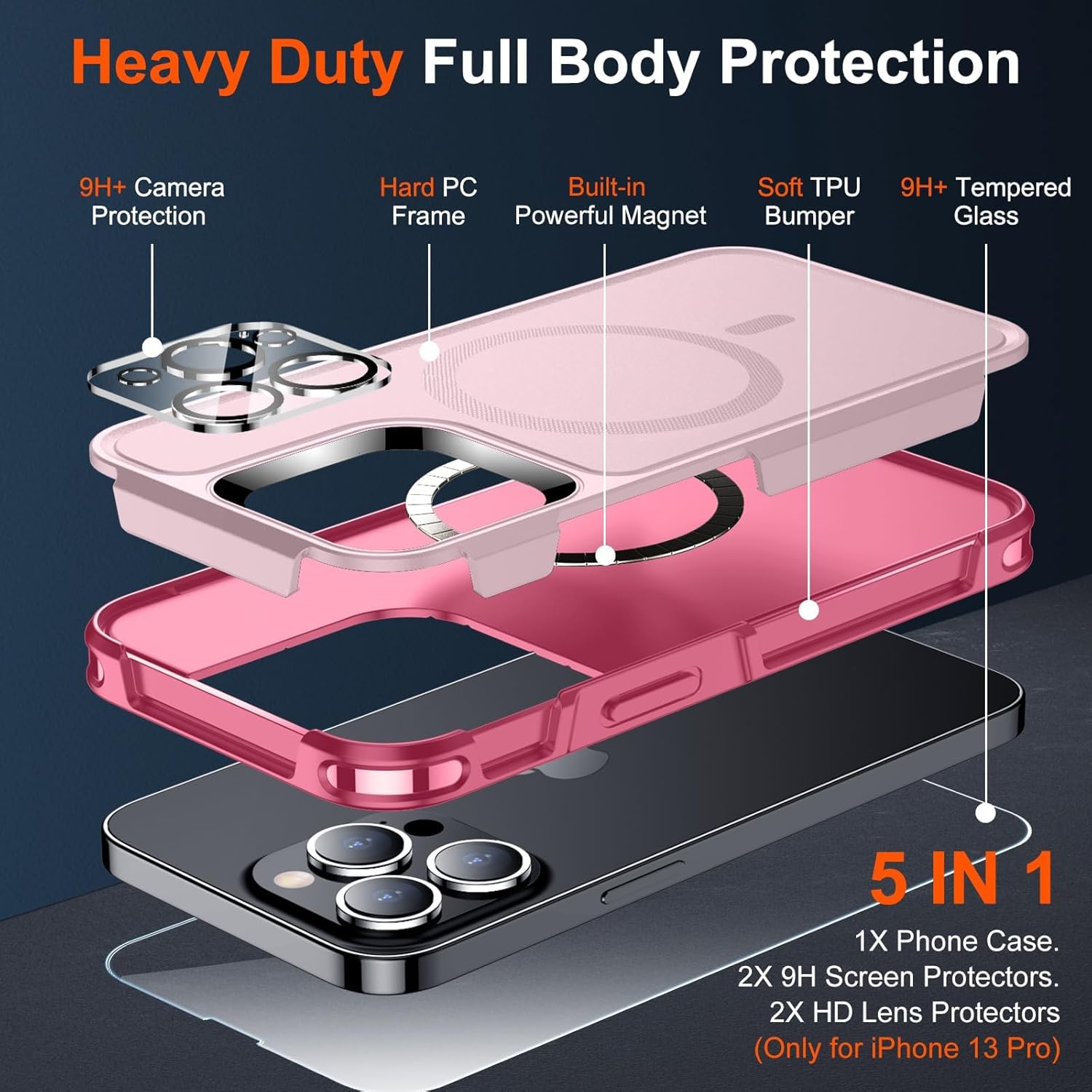 SUPFINE Funda magnética para iPhone 13 Pro (compatible con MagSafe) (protección contra caídas de grado militar de 10 pies), 2X (protector de