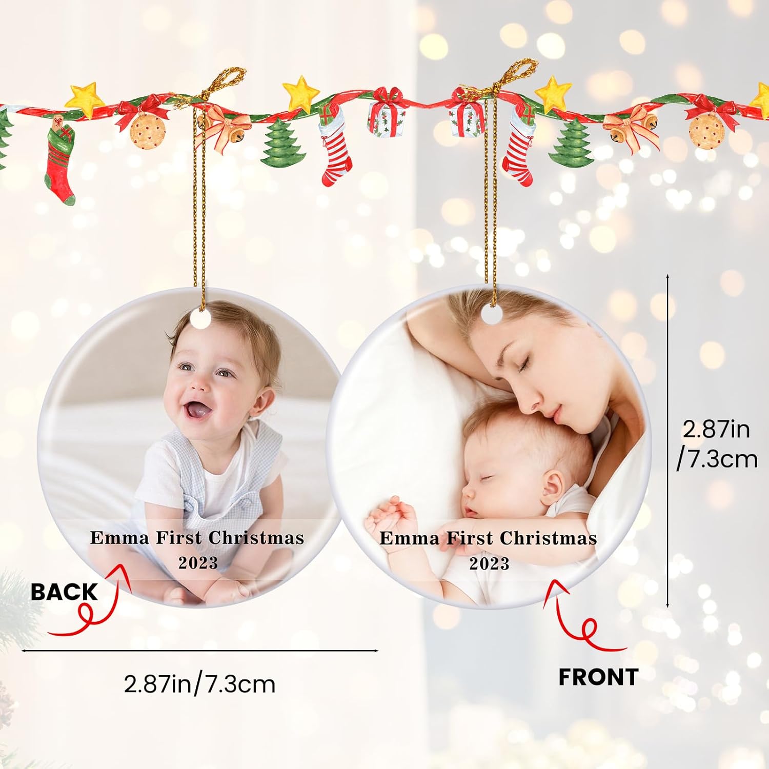Adorno redondo personalizado para la primera Navidad del bebé con foto y mensaje, decoración personalizada para árbol de Navidad, regalos de