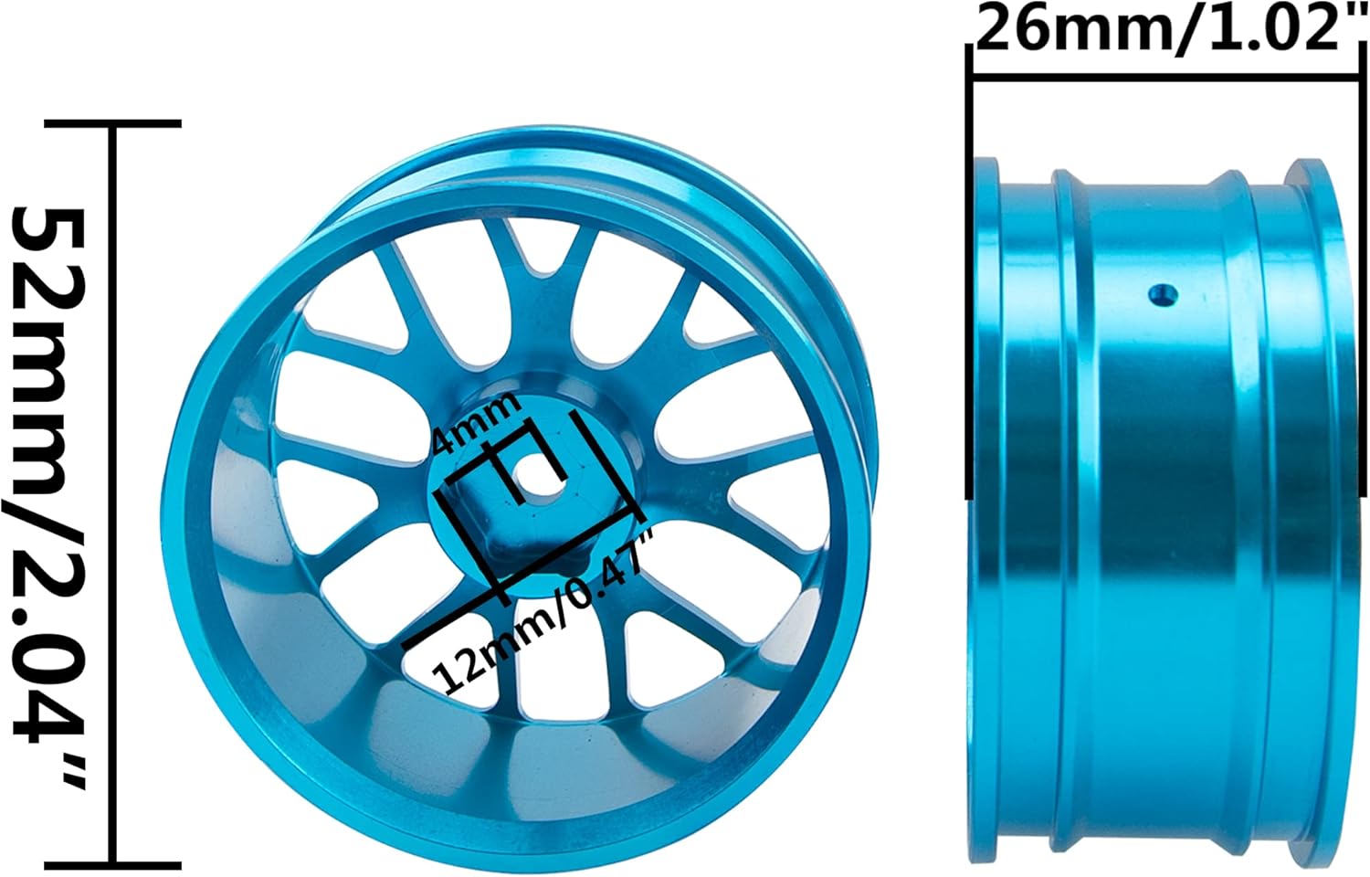 Paquete de 4 llantas de metal de 0.472in, cubo hexagonal compatible con 110 On-Road Racing Touring Drift Car Tamiya TT-01 Kyosho RedCat Sakura D4