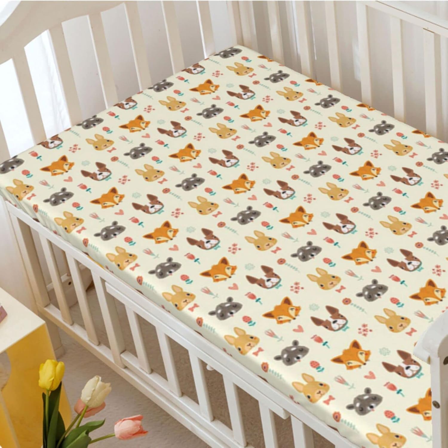 Woodland Creatures – Sábanas bajeras ajustables para cuna pequeña portátil, para niños y niñas, 24 x 38 pulgadas, multicolor