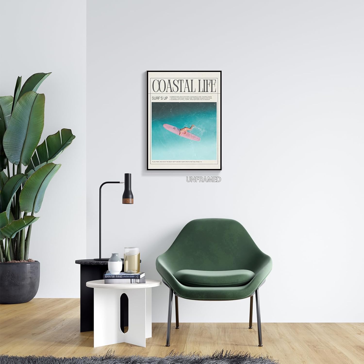 Nanxiwofee Lienzo decorativo para pared de niña surfista, póster para decoración de habitación de playa, tabla de surf, periódico, verano, playa,