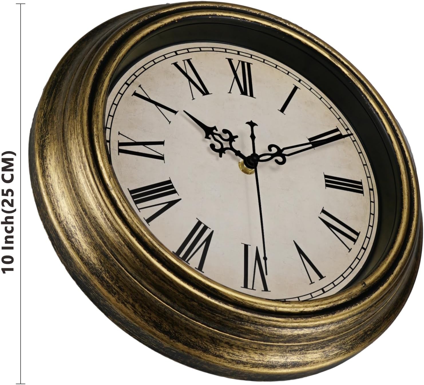 Reloj de pared vintage, 10 pulgadas, retro, silencioso, sin tictac, números romanos, fácil de leer, reloj de cuarzo de calidad, funciona con pilas,