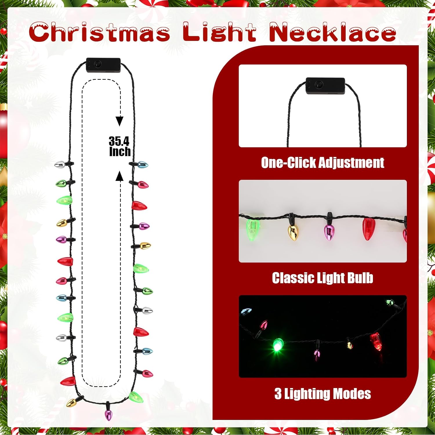 Equsion 16 piezas de collar de luz de Navidad y diadema iluminados, mini bombillas LED, bombilla brillante, diadema de Navidad, collar intermitente,