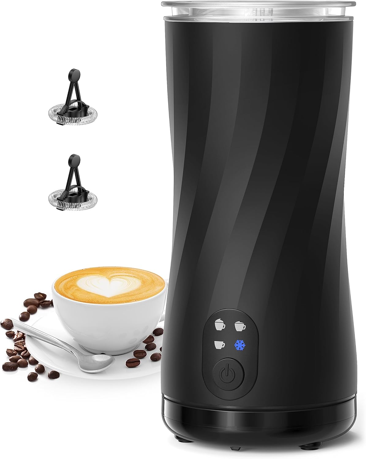 Symdral Espumador de leche, espumador de leche 4 en 1 y vaporizador, máquina automática de espuma fría y caliente y calentador de leche, con apagado