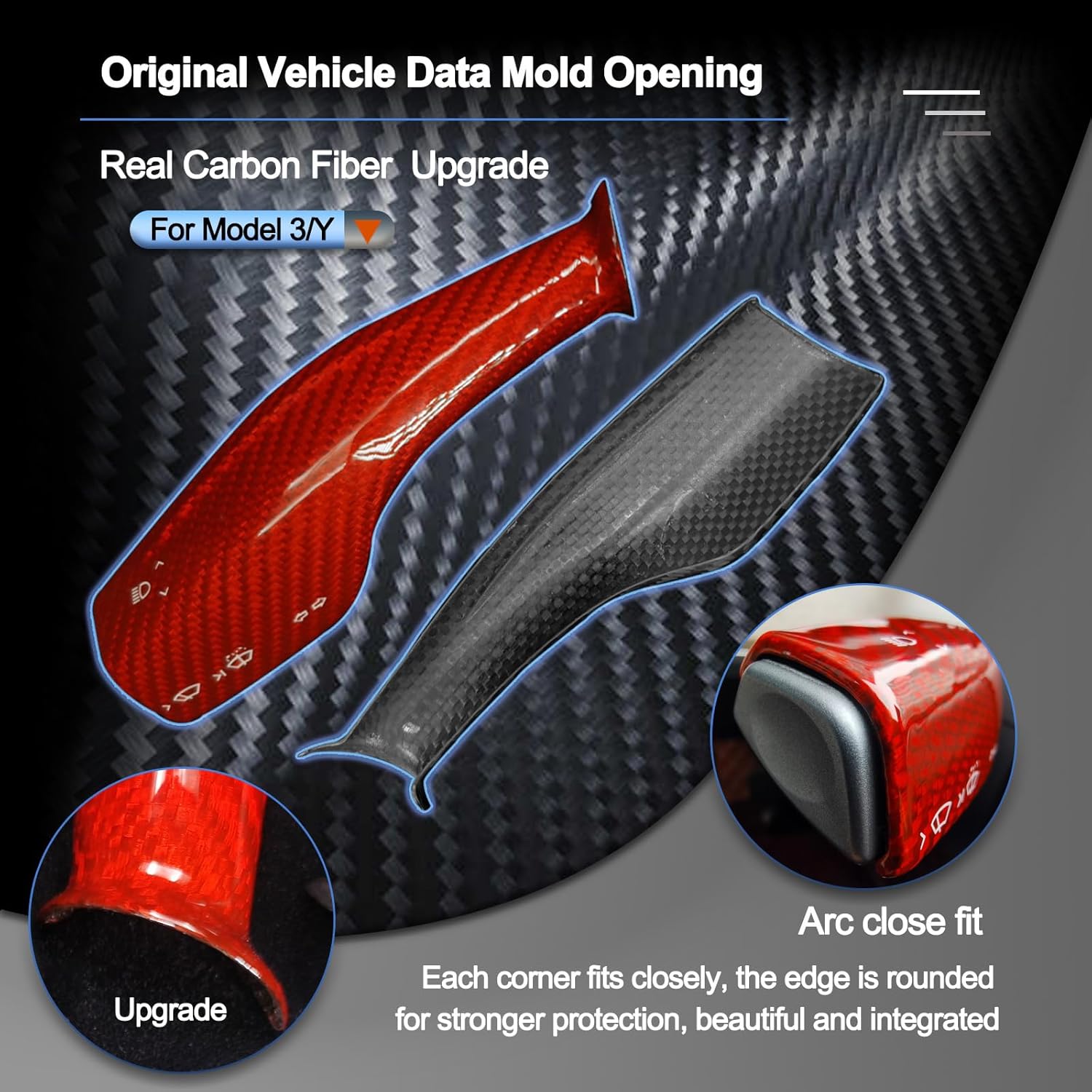 Carbar Tesla Model 3Y – Cubierta de palanca de cambios para Tesla Model Y accesorios 2023-2017 Funda de palanca de dirección de fibra de carbono