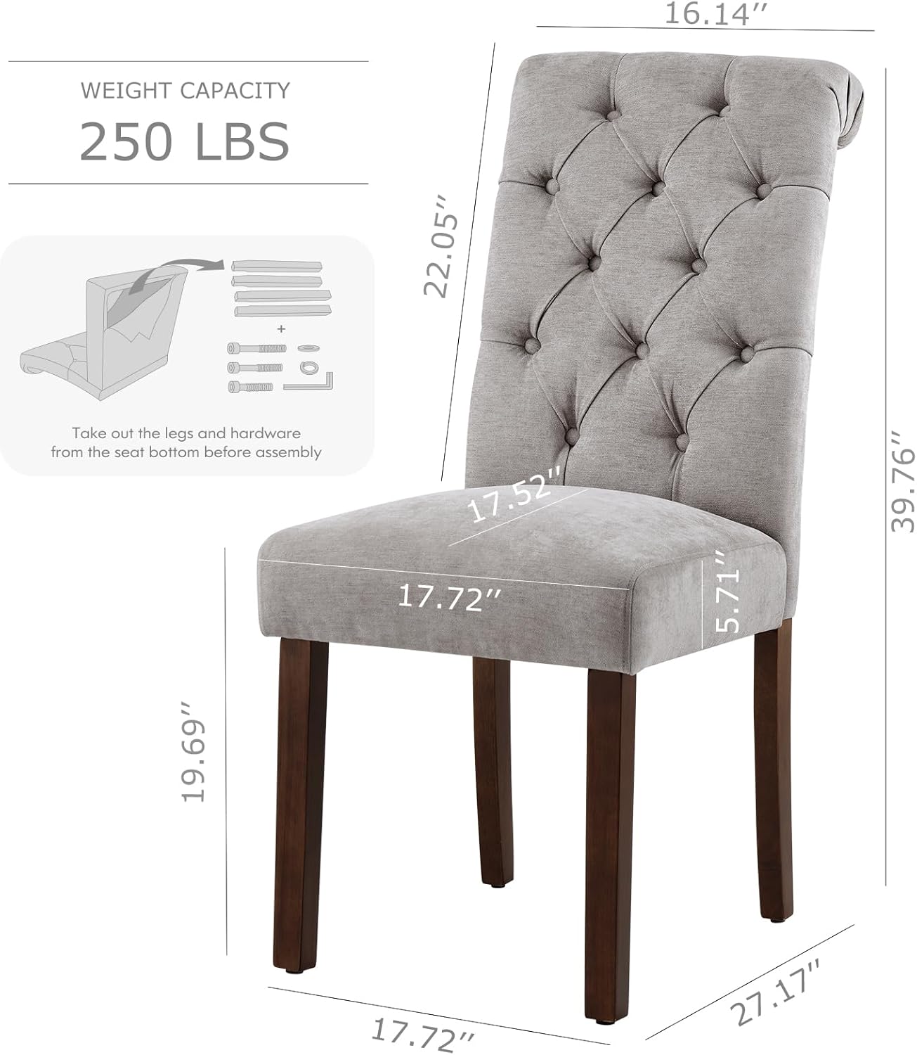 COLAMY Juego de 2 sillas de comedor copetudas, sillas de comedor Parsons tapizadas de tela, sillas auxiliares elegantes con patas de madera maciza y