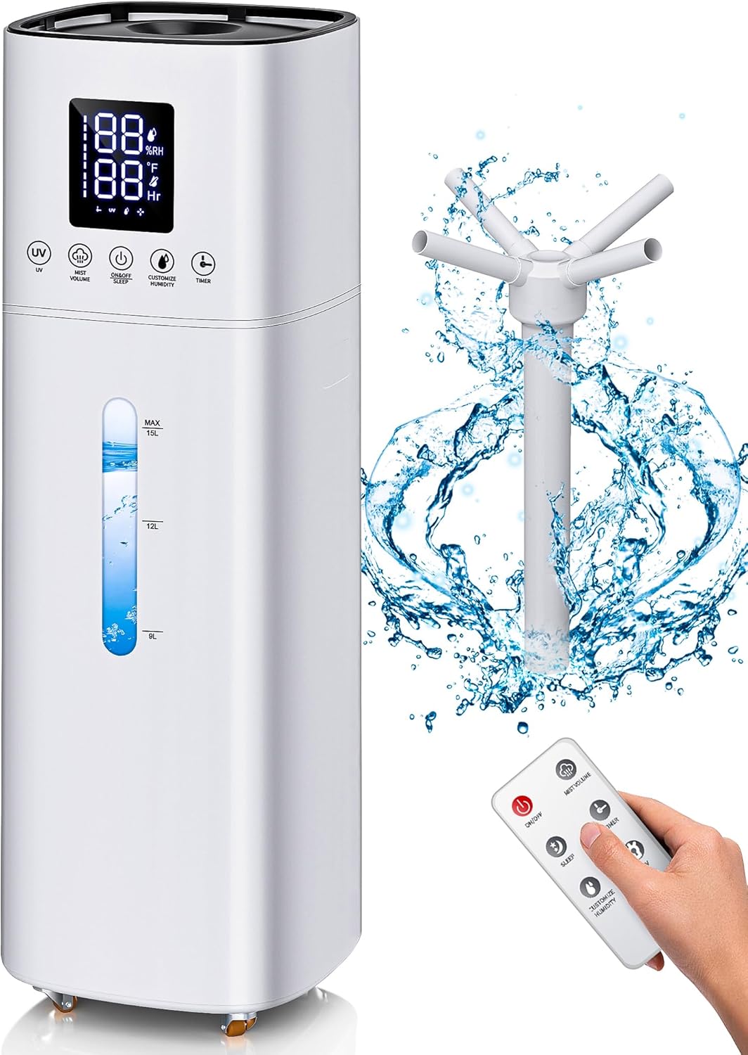 Humidificadores para dormitorio, humidificador de casa completa de 15 litros para 2000 pies cuadrados, humidificador de niebla fría de 20.3 fl ozh