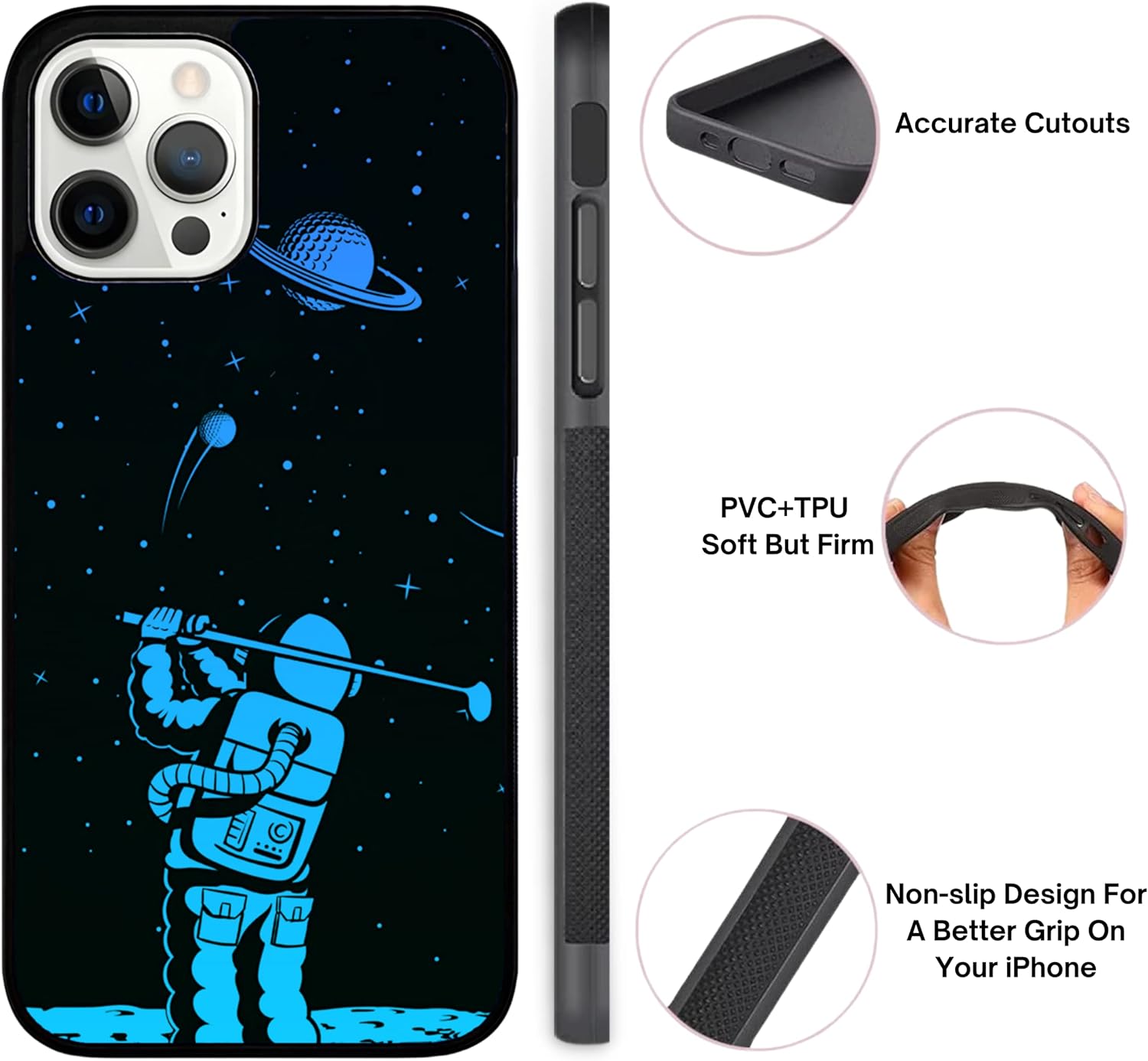 Funda para teléfono de golf, para amantes del golf, astronauta espacial, para palos de golf, compatible con iPhone 15, funda delgada de goma TPU