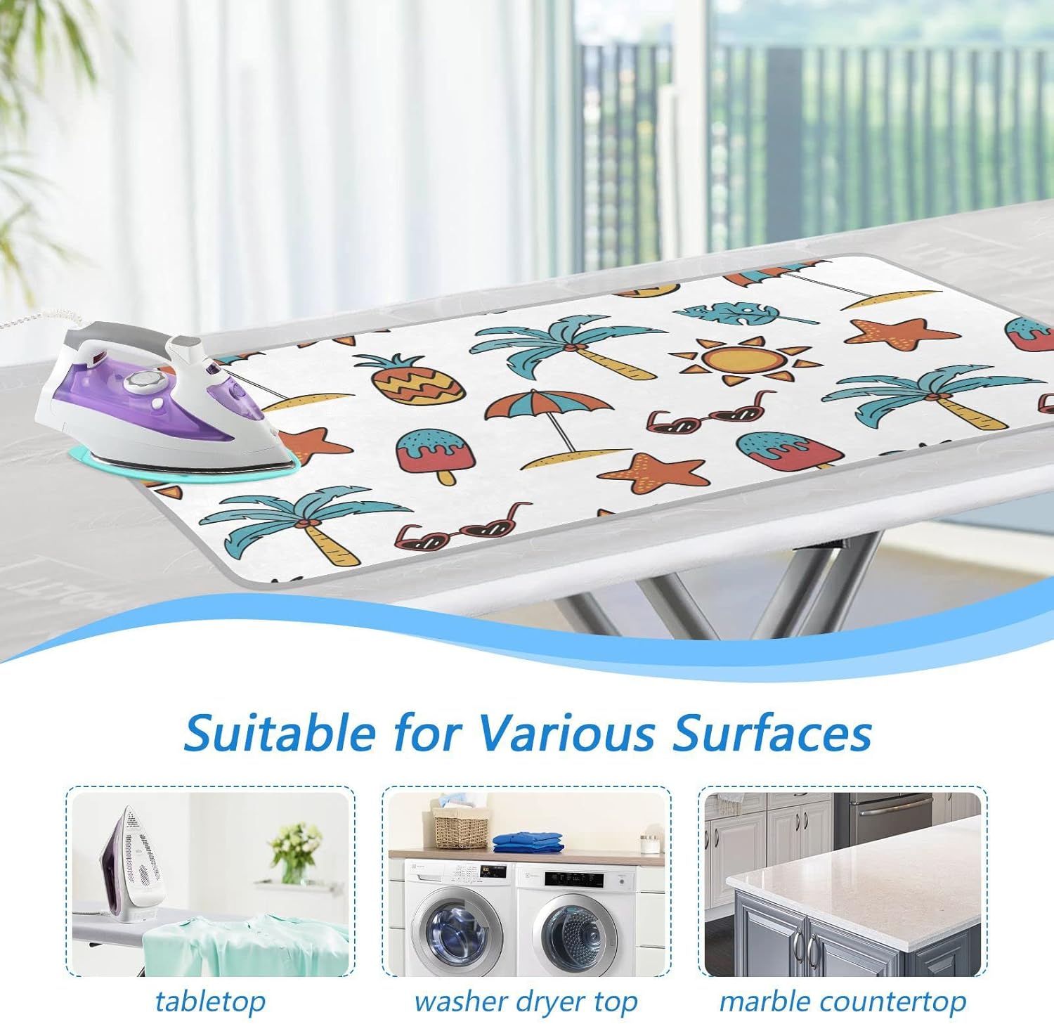 Summer Cute Homes – Alfombrilla de planchado (grande, 47 x 28 pulgadas) con acolchado de 0.118 in y soporte de silicona para planchar al vapor en la