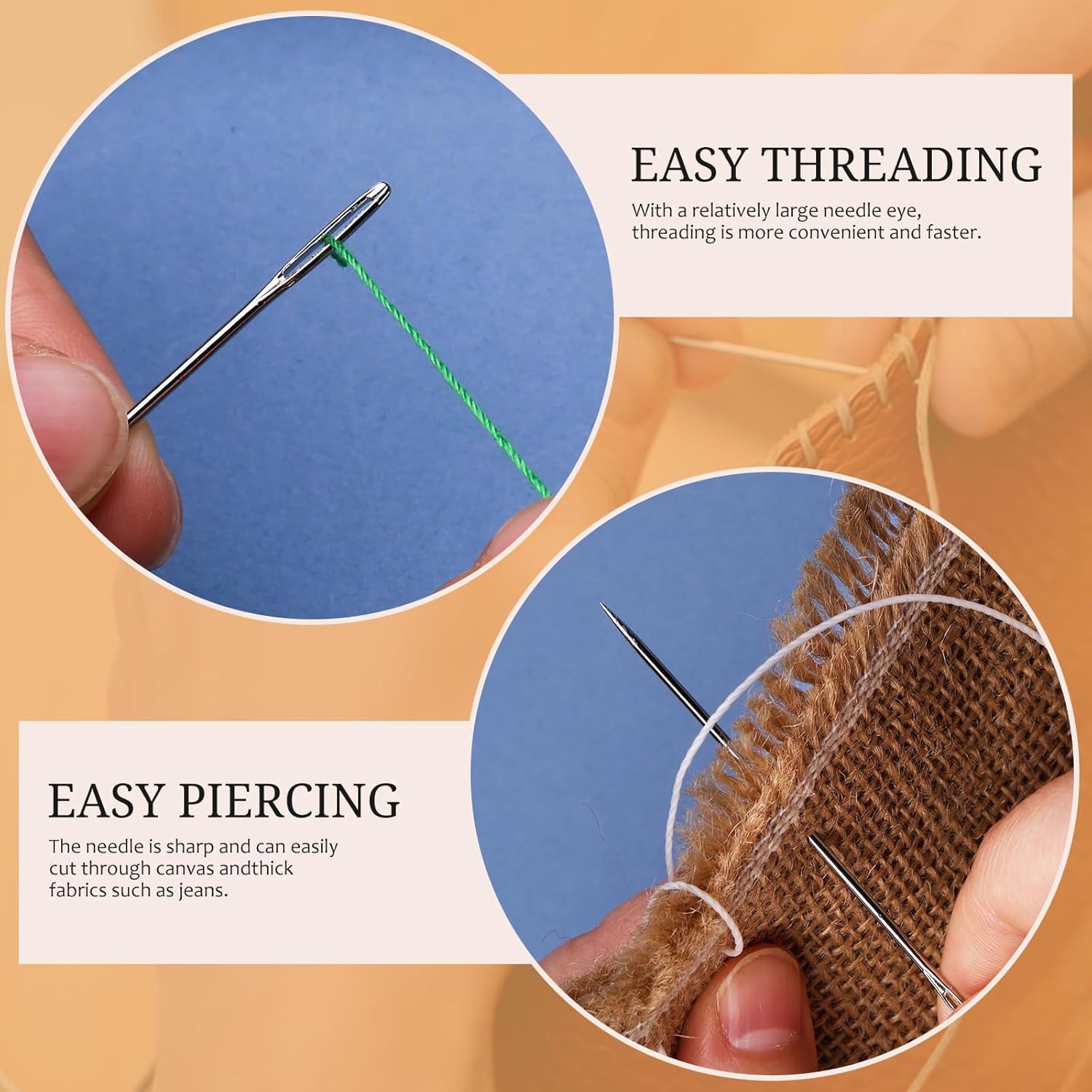 30 agujas de coser grandes para ojos, 6 tamaños, agujas afiladas de acero inoxidable, agujas de bordado de ojos grandes para coser a mano con 2