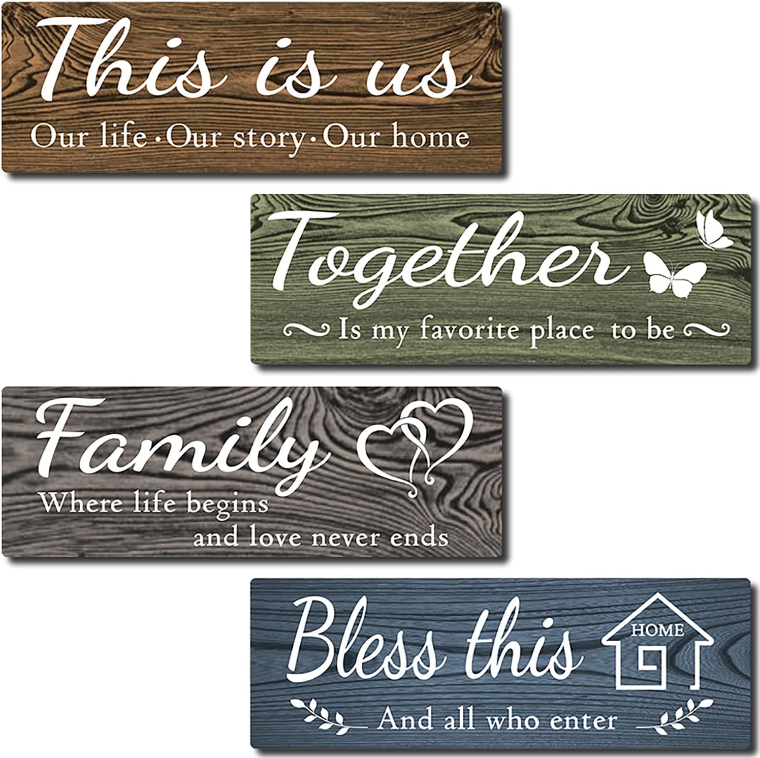 4 Pieces Home Wall Decor Signs, This is Us Together Bless this Family Rustic Wooden Wall Art with Quotes for Living Room Bedroom Kitchen Farmhouse