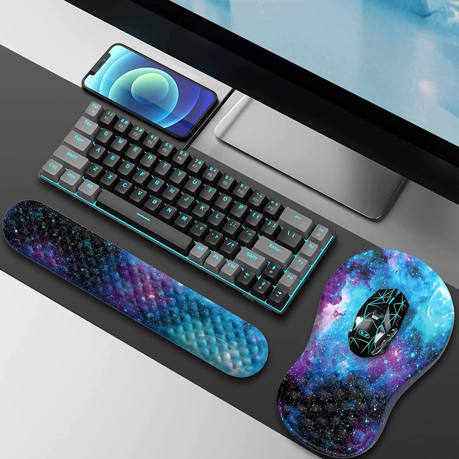HAOCOO Alfombrilla ergonómica para mouse con reposamuñecas, almohadilla para reposamuñecas para teclado, juegos de 3 alfombrillas para mouse de