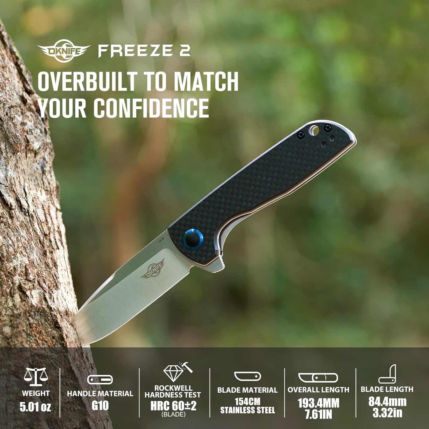 OKNIFE Freeze – Cuchillo de bolsillo EDC con mango de fibra de carbono y hoja de acero de 60.6 in con cuchillo plegable táctico Freeze